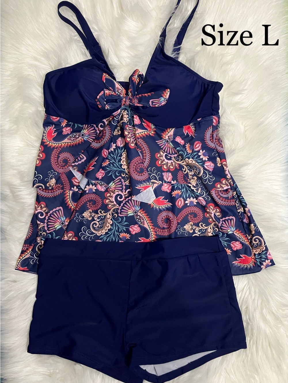 Women’s Navy Floral Tankini Boy Shorts Swim Set Size Large